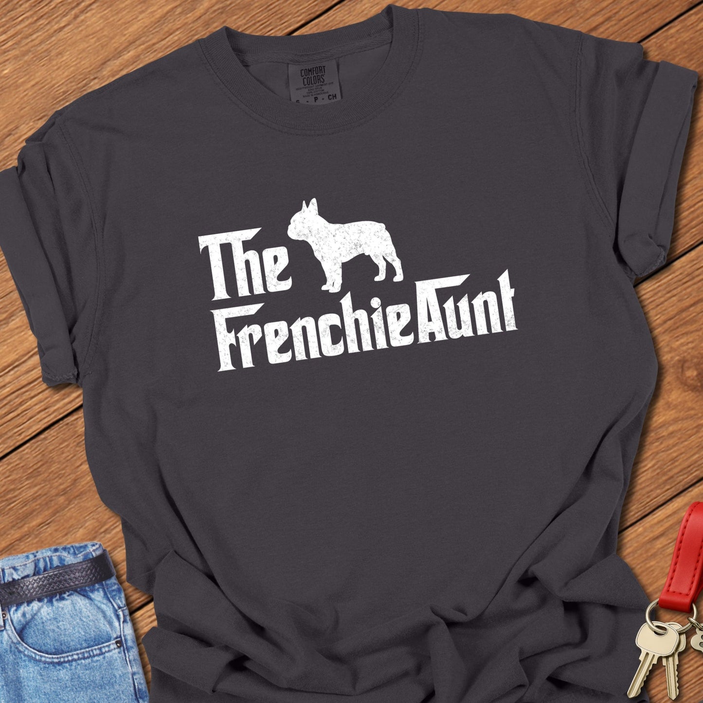 French bulldog aunt typography printed on true navy Comfort Colors t shirt