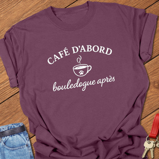 French bulldog coffee quote typography printed on berry Comfort Colors t shirt