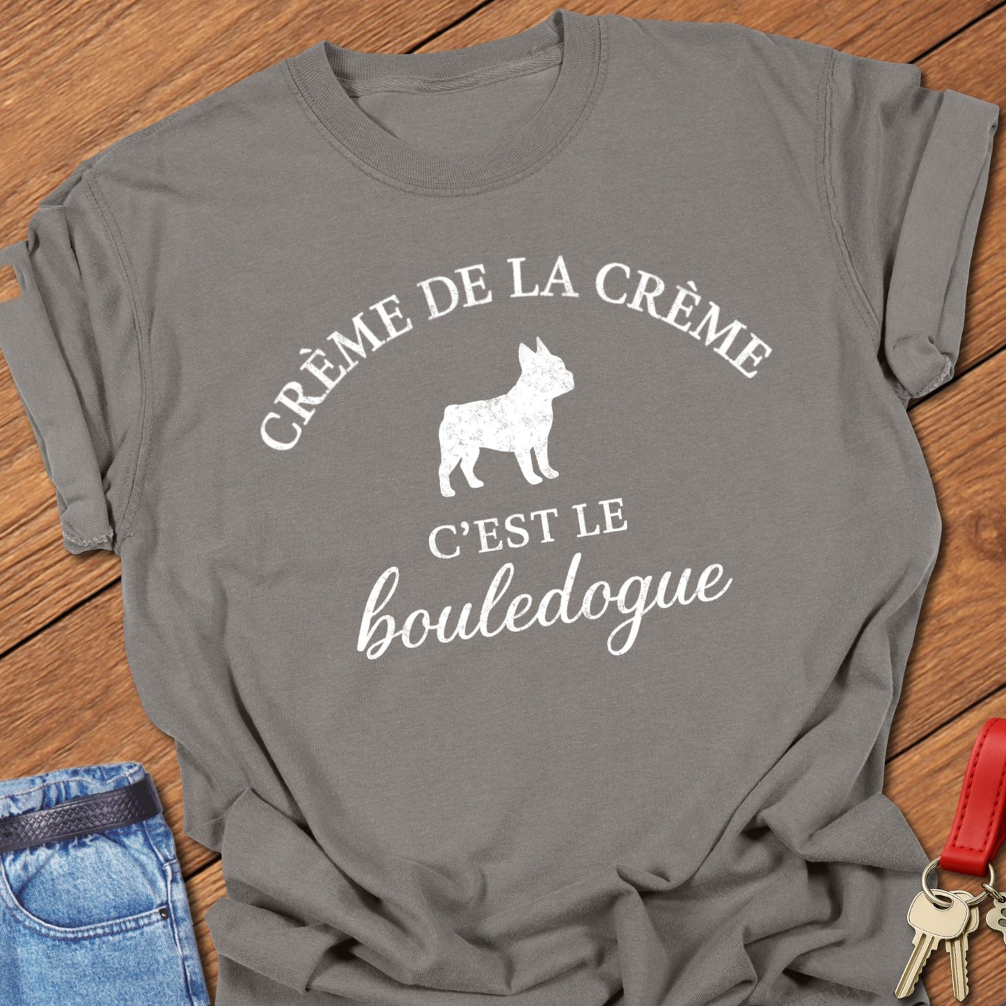 French bulldog French quote typography printed on grey Comfort Colors t shirt