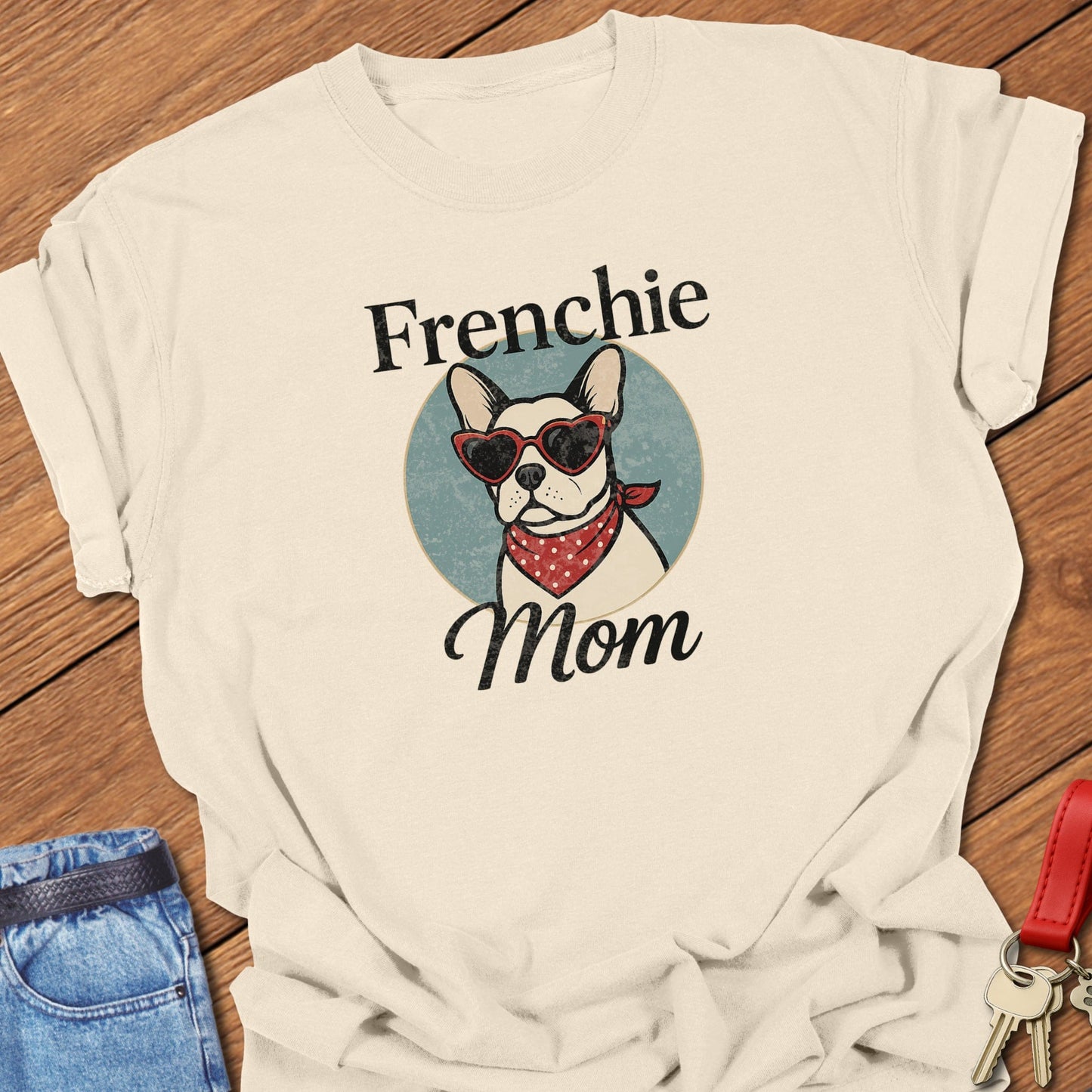 French bulldog sunglasses illustration printed on ivory Comfort Colors t shirt