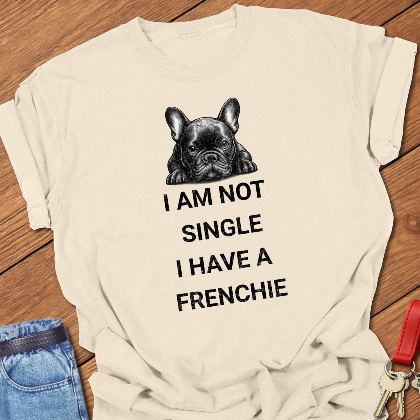 French bulldog text and illustration design printed on ivory Comfort Colors t shirt
