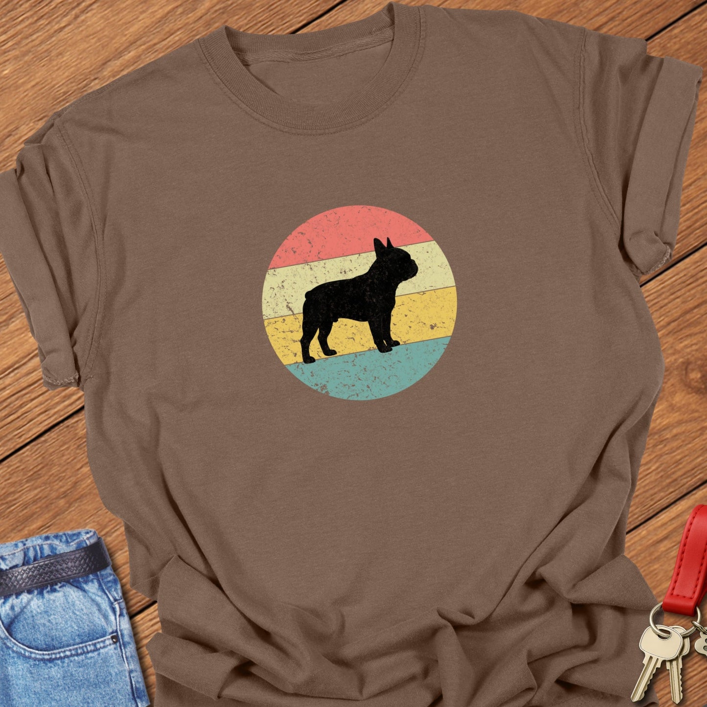 French bulldog vintage sunset silhouette design printed on espresso Comfort Colors t shirt
