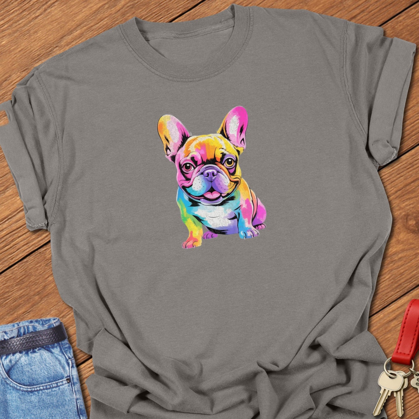 French bulldog colorful pop art portrait design printed on grey Comfort Colors t shirt