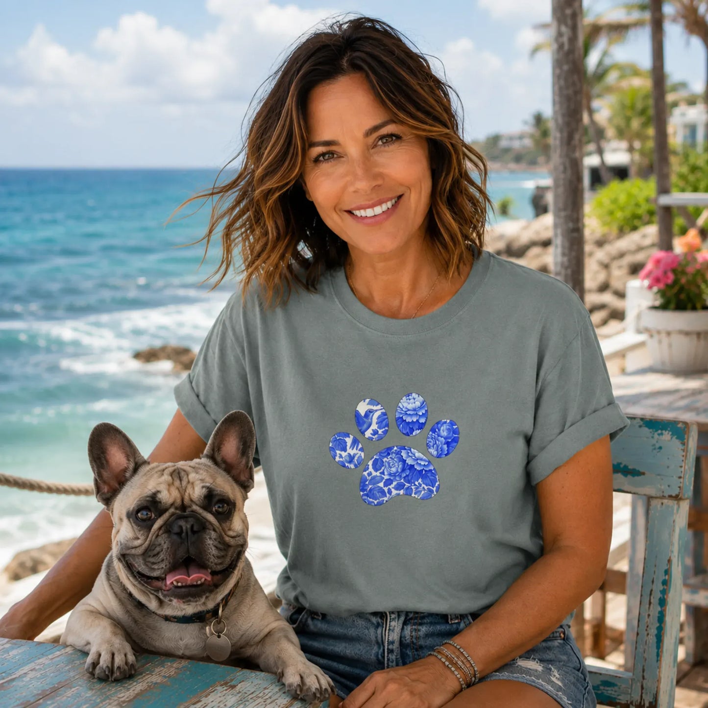 Blue Frenchie Paw T Shirt
