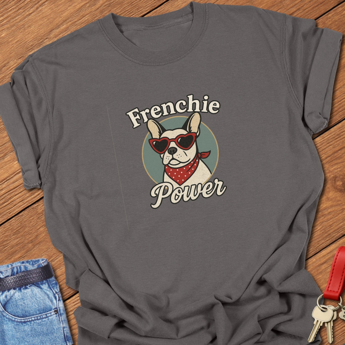 French bulldog sunglasses graphic design printed on pepper Comfort Colors t shirt