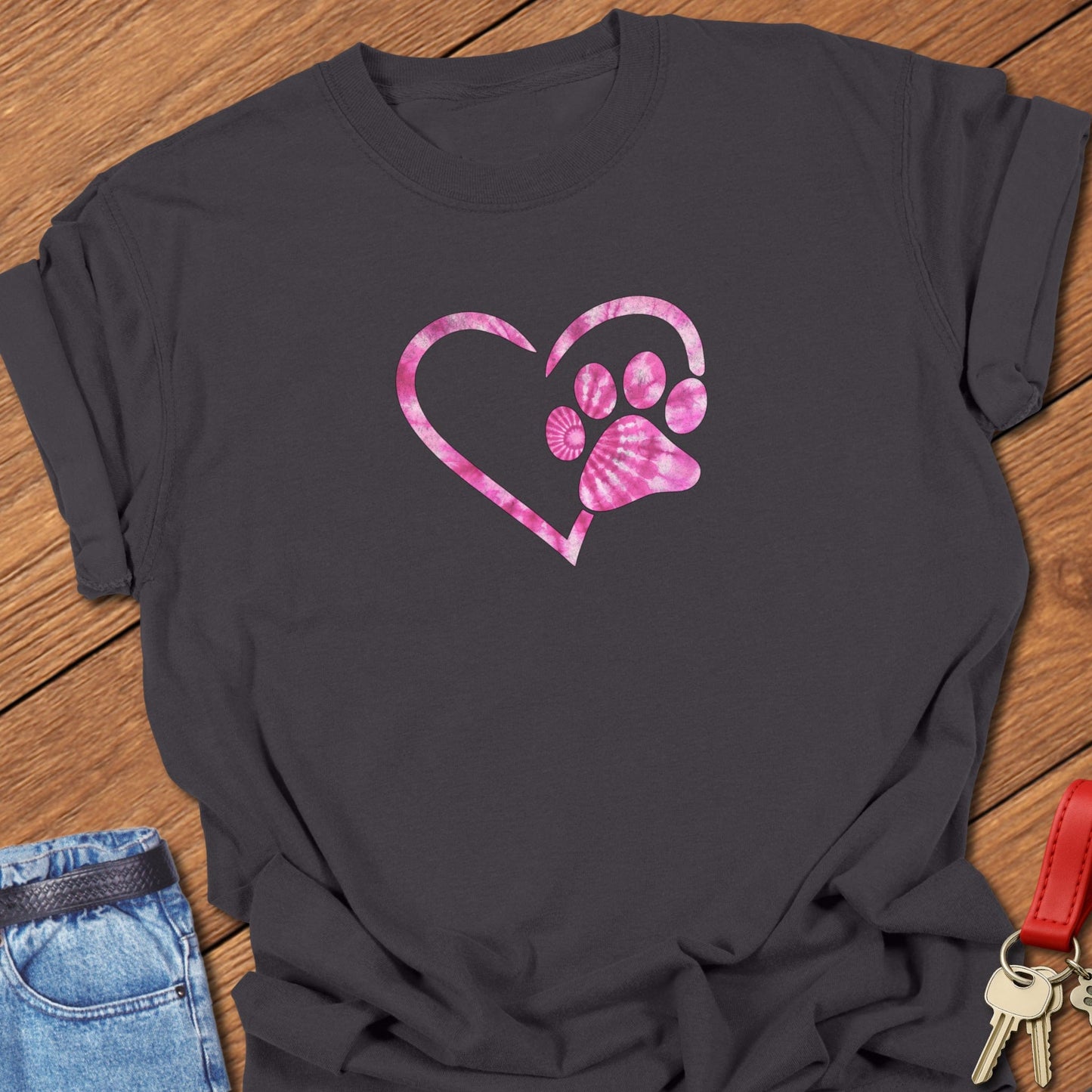 French bulldog heart paw print design printed on graphite Comfort Colors t shirt