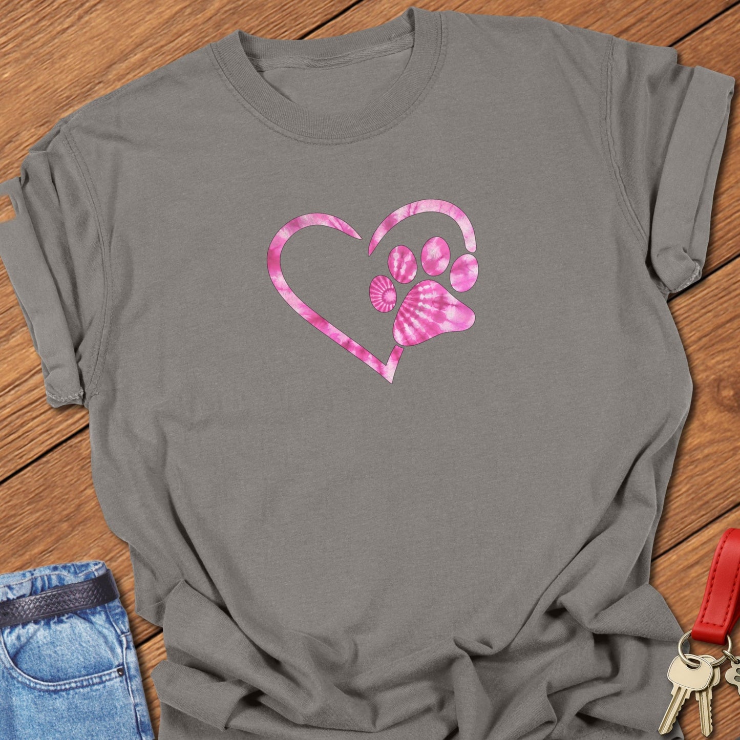 French bulldog heart paw print design printed on grey Comfort Colors t shirt
