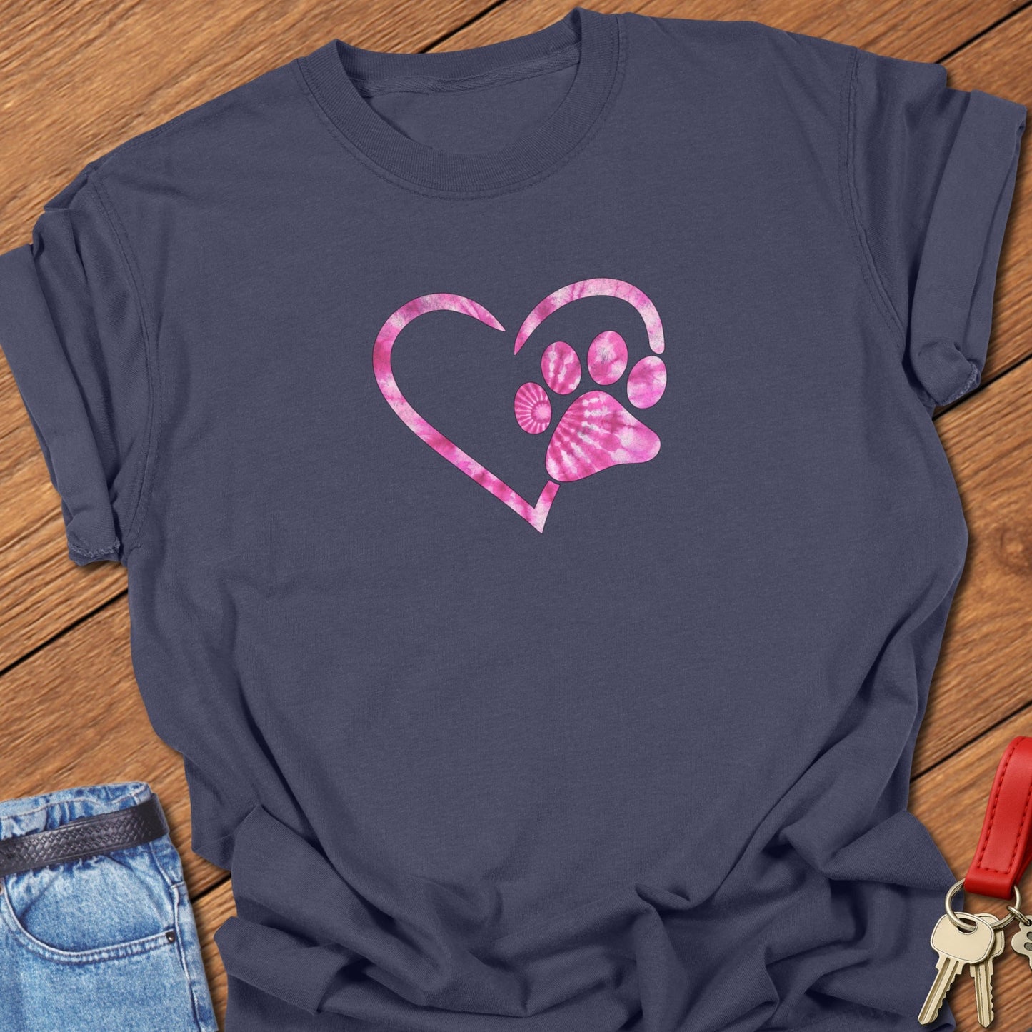 French bulldog heart paw print design printed on navy Comfort Colors t shirt