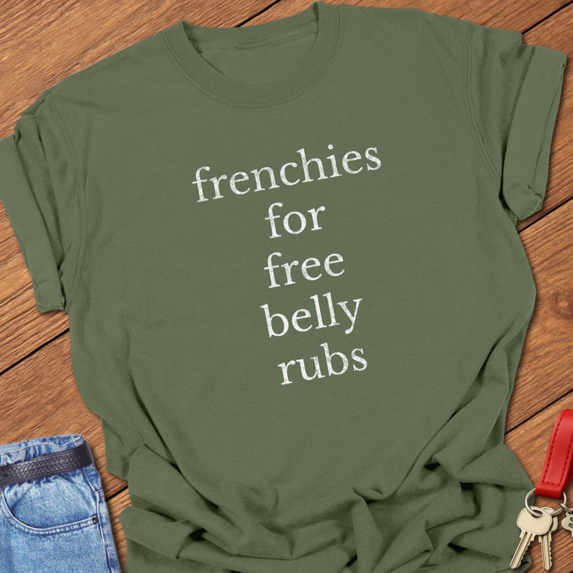 French bulldog typography quote design printed on moss Comfort Colors t shirt