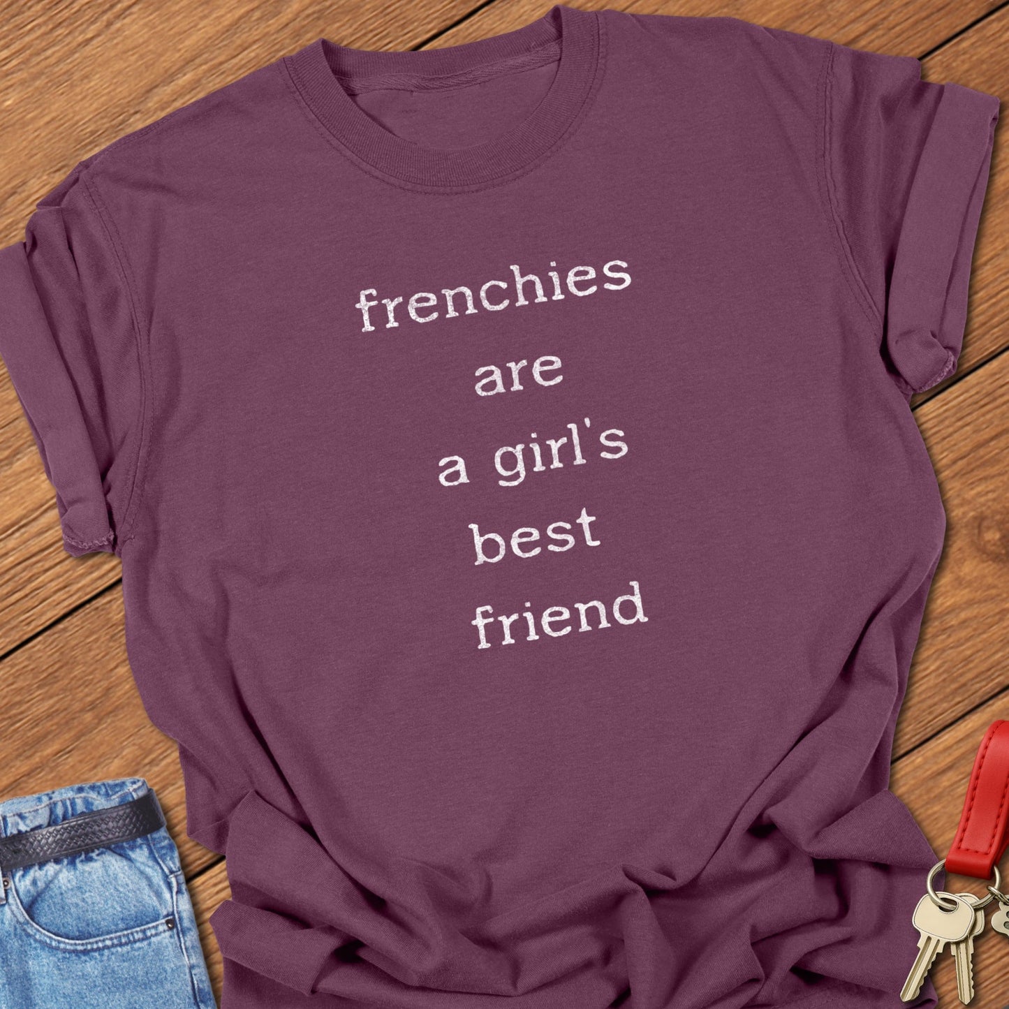 French bulldog text design printed on berry Comfort Colors t shirt