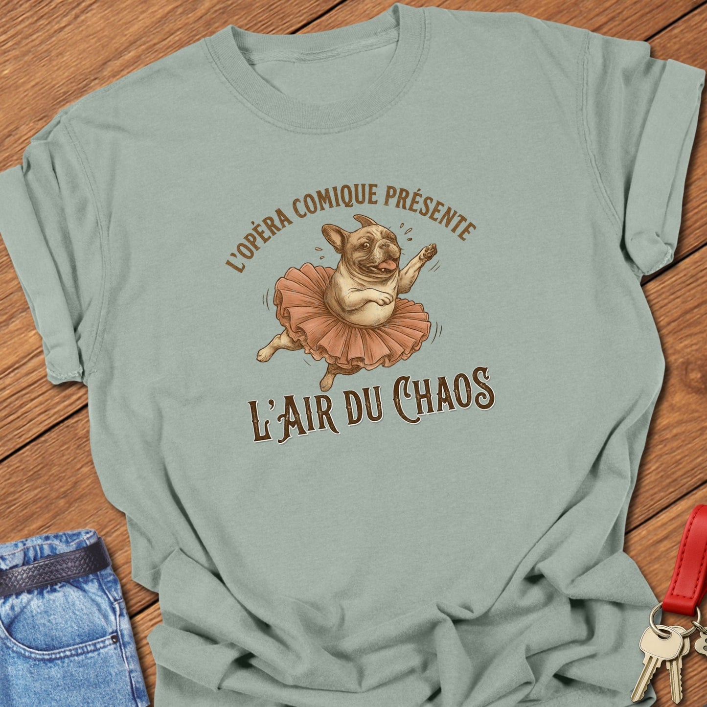 French bulldog ballerina opera parody illustration printed on bay Comfort Colors t shirt