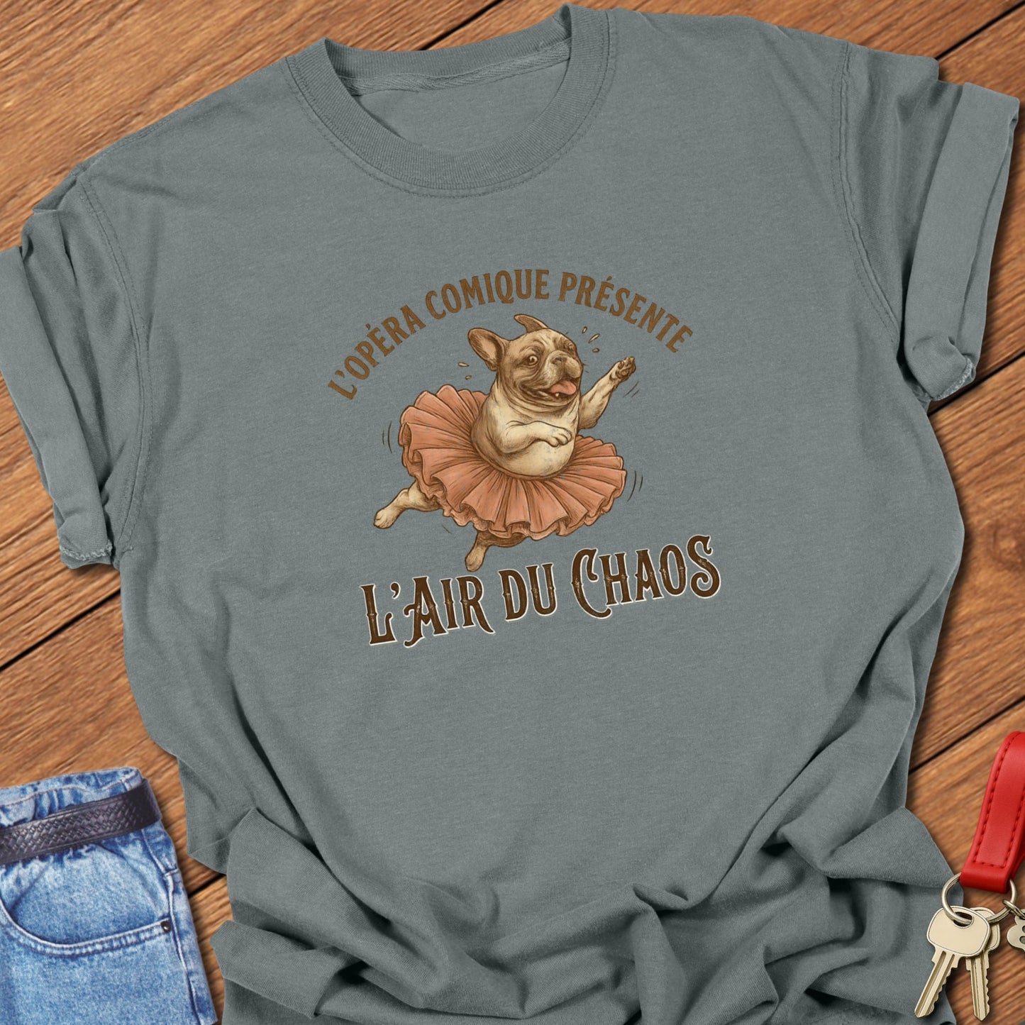 French bulldog ballerina opera parody illustration printed on granite Comfort Colors t shirt