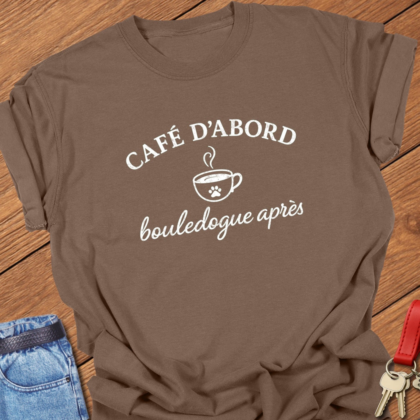 French bulldog coffee quote typography printed on black Comfort Colors t shirt