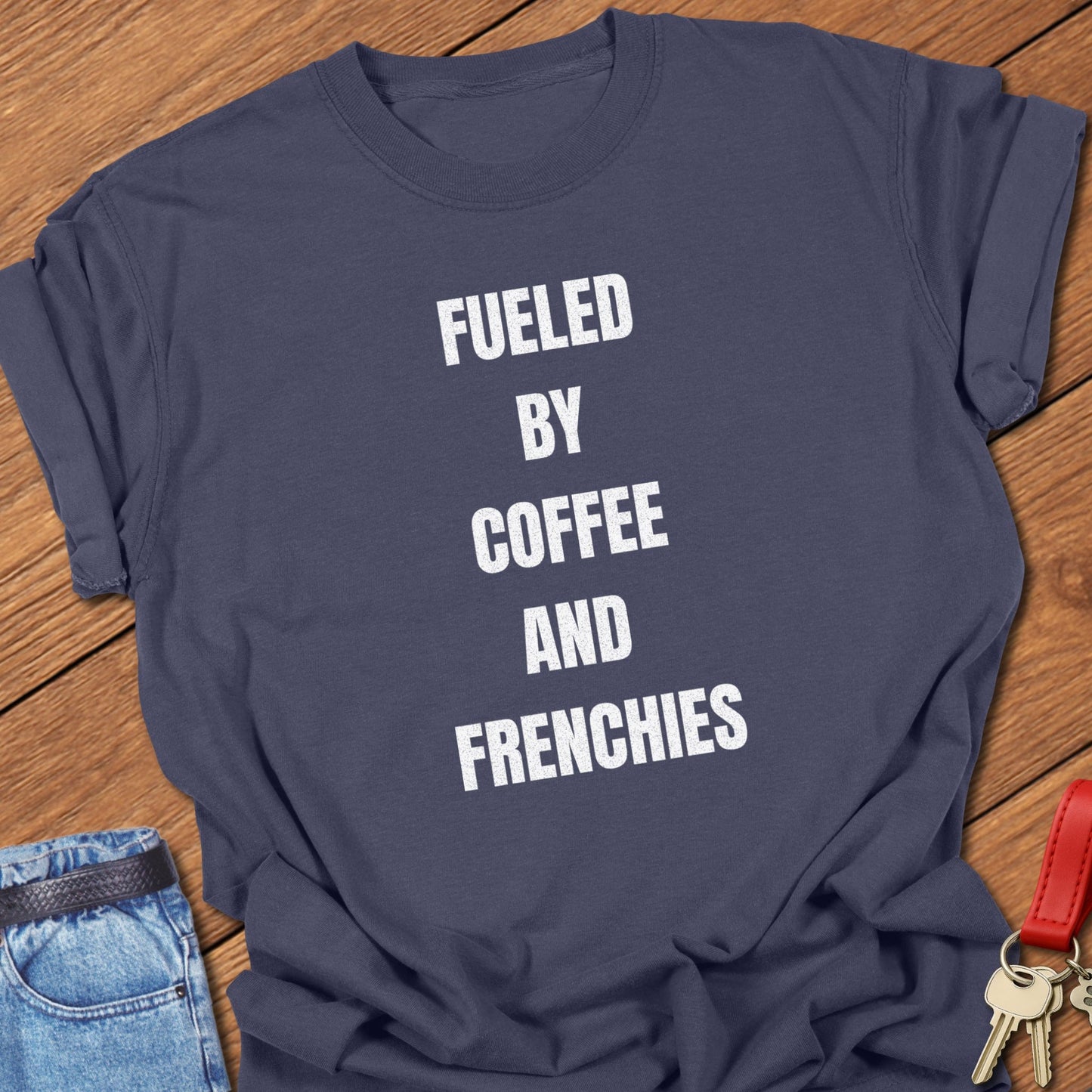 French bulldog typography design printed on navy Comfort Colors t shirt