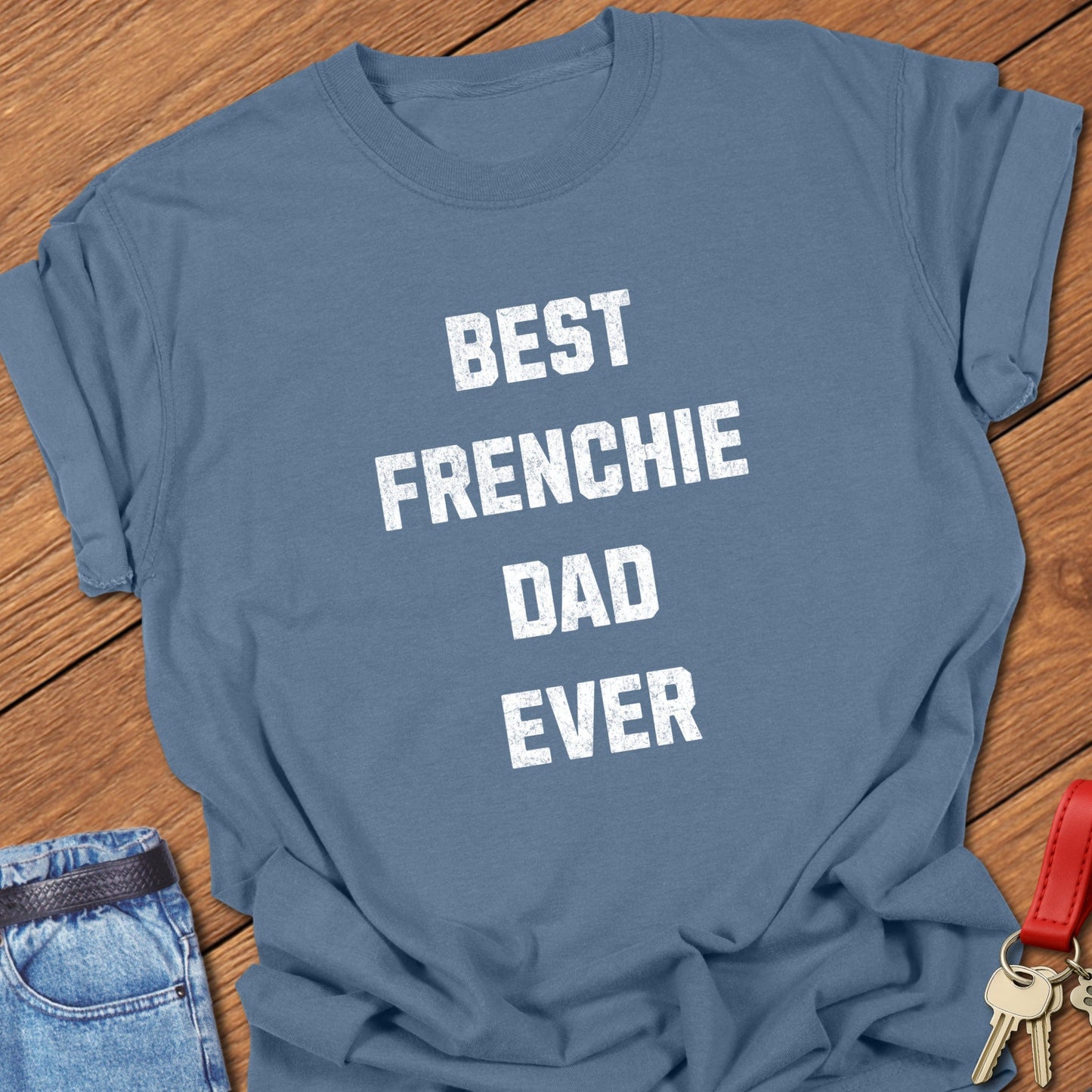 French bulldog typography design printed on blue jean Comfort Colors t shirt