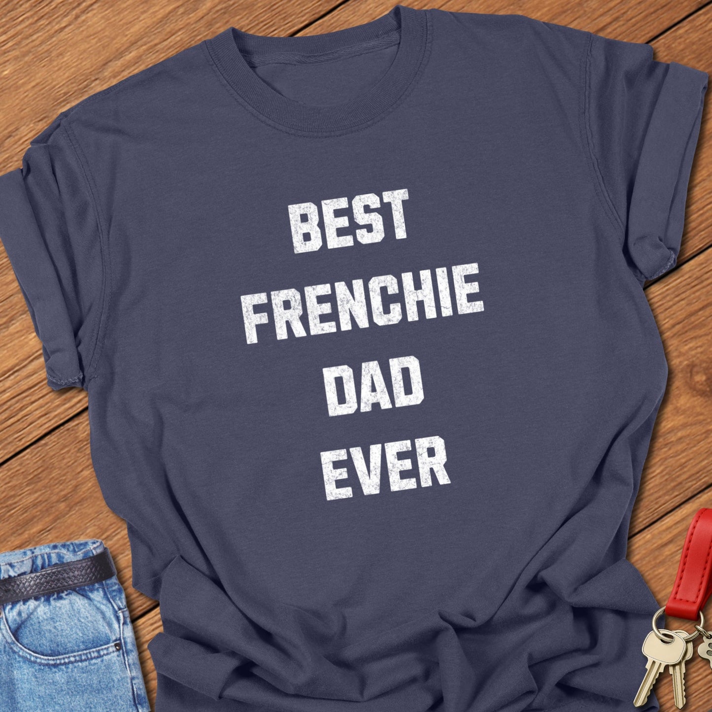 French bulldog typography design printed on navy Comfort Colors t shirt