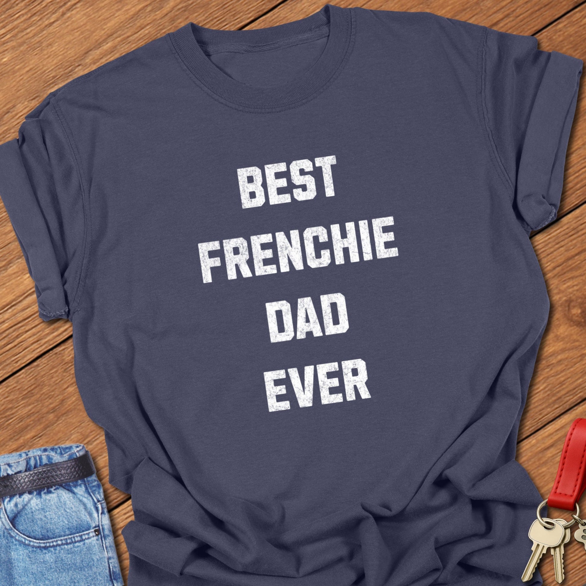 French bulldog typography design printed on navy Comfort Colors t shirt