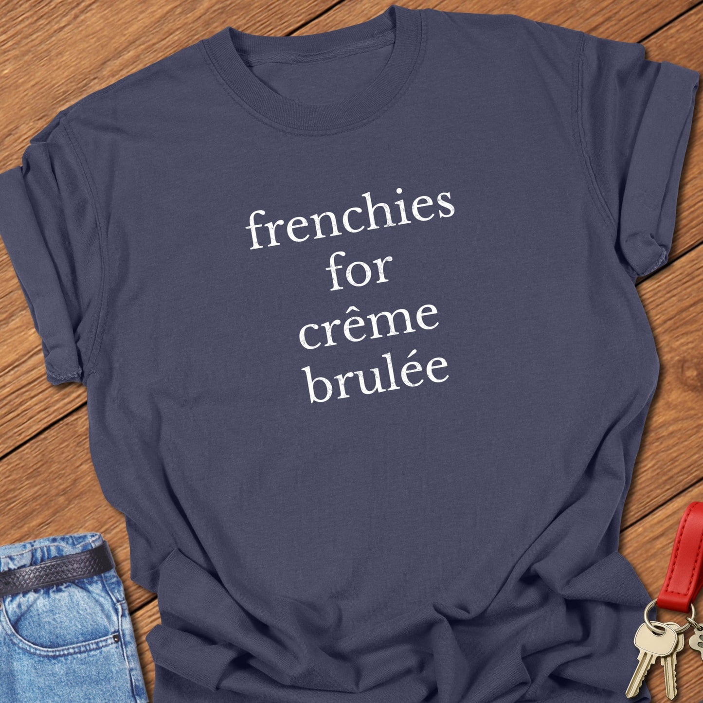 French bulldog typography design printed on navy Comfort Colors t shirt
