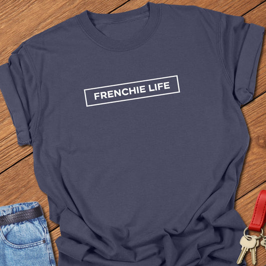 French bulldog frenchie life text graphic printed on berry Comfort Colors t shirt.