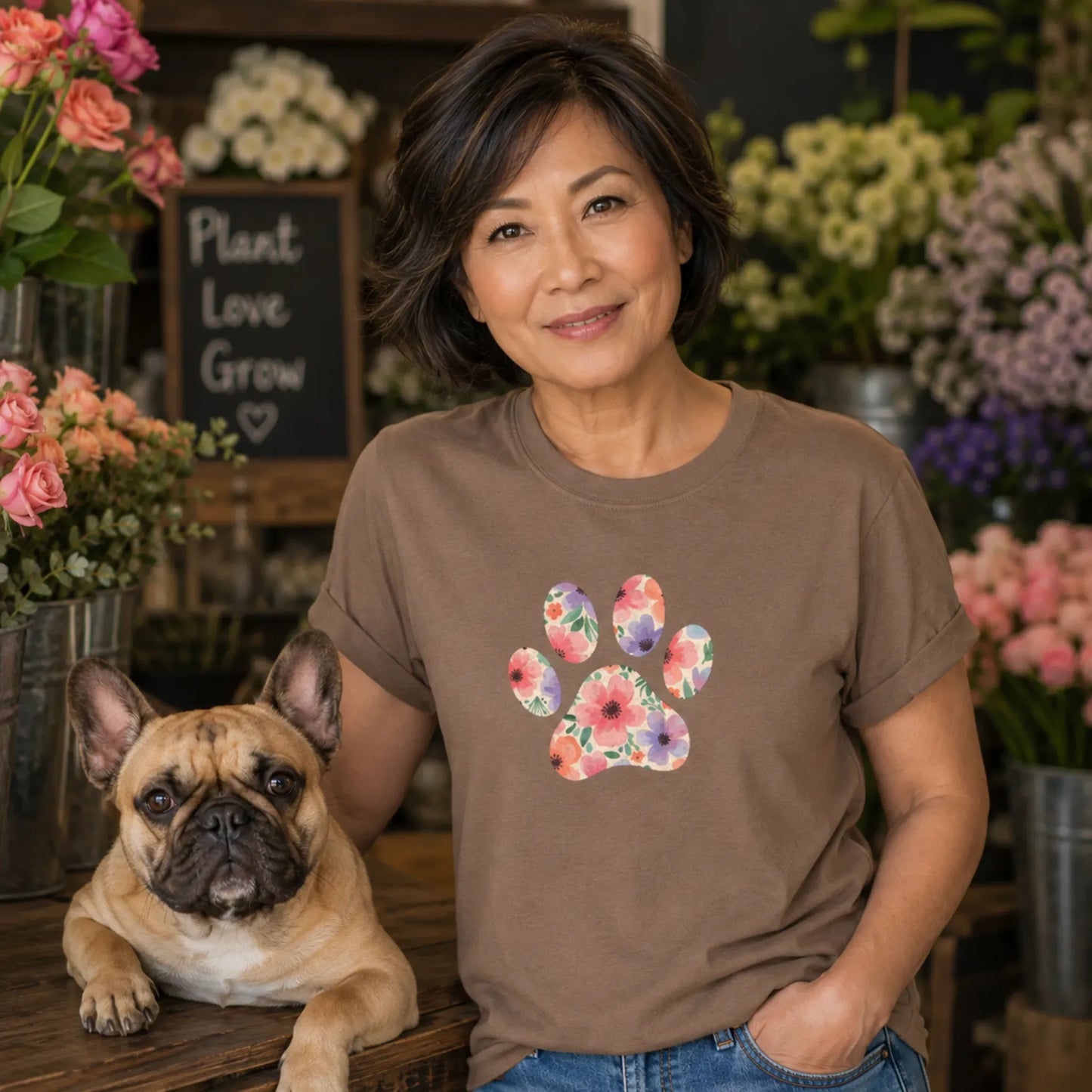 Frenchie Flower Paw T Shirt