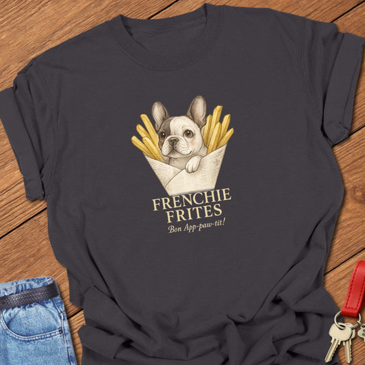 French bulldog puppy in french fries illustration printed on graphite Comfort Colors t shirt