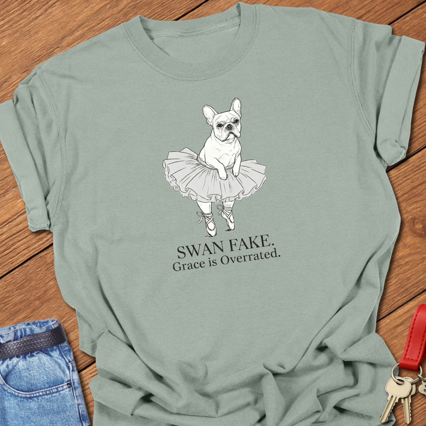 French bulldog ballerina illustration printed on bay Comfort Colors t shirt
