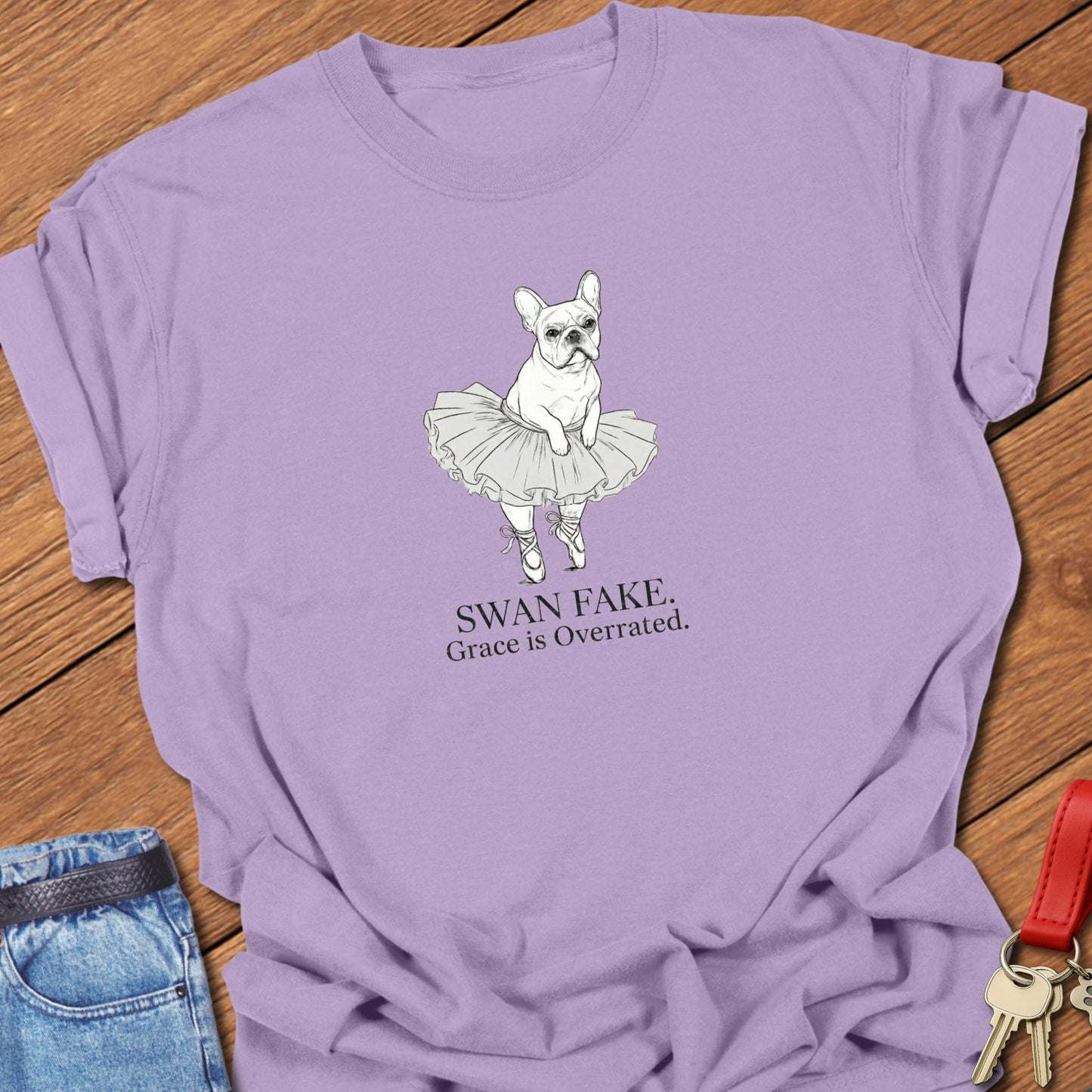 French bulldog ballerina illustration printed on orchid Comfort Colors t shirt