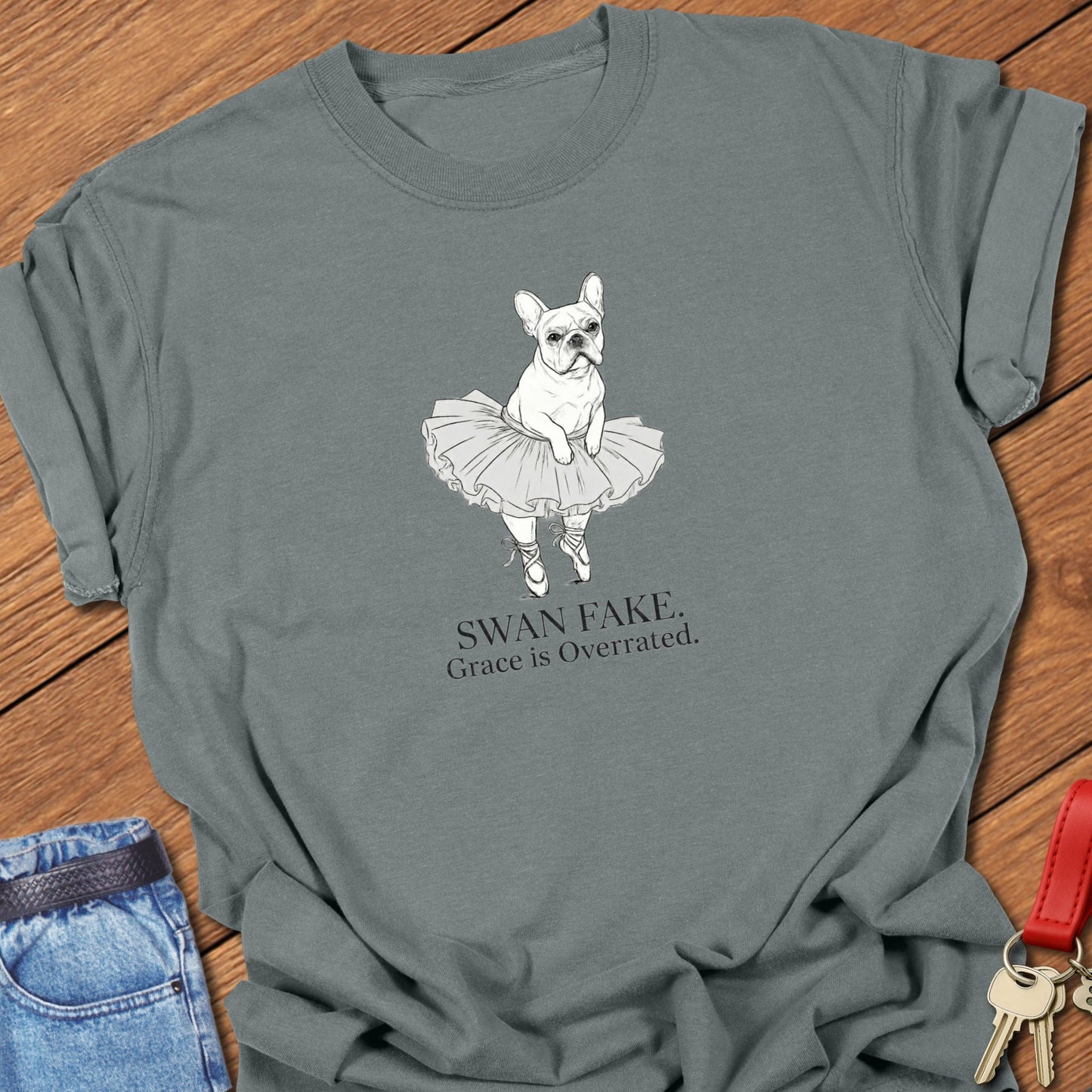 French bulldog ballerina illustration printed on granite Comfort Colors t shirt