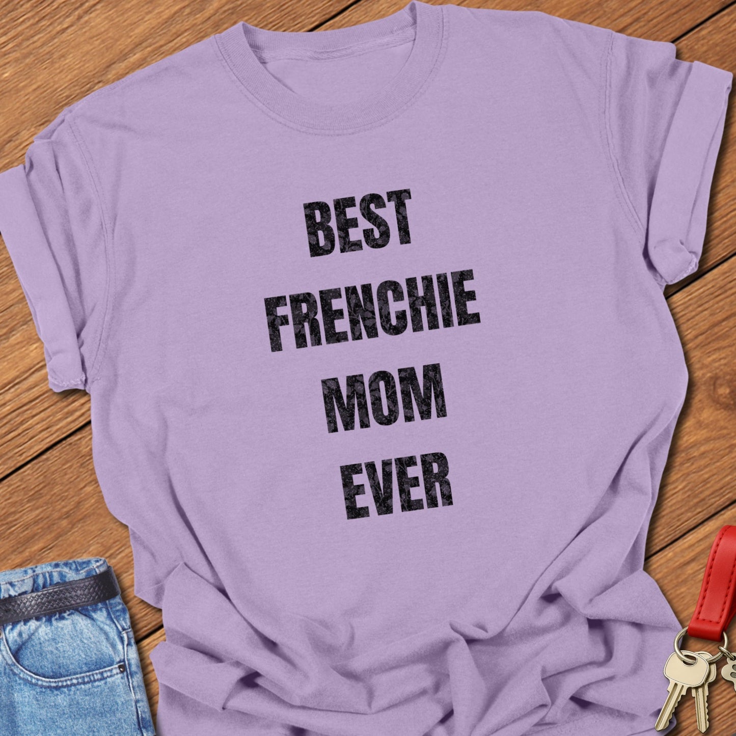 French bulldog bold typography design printed on orchid Comfort Colors t shirt