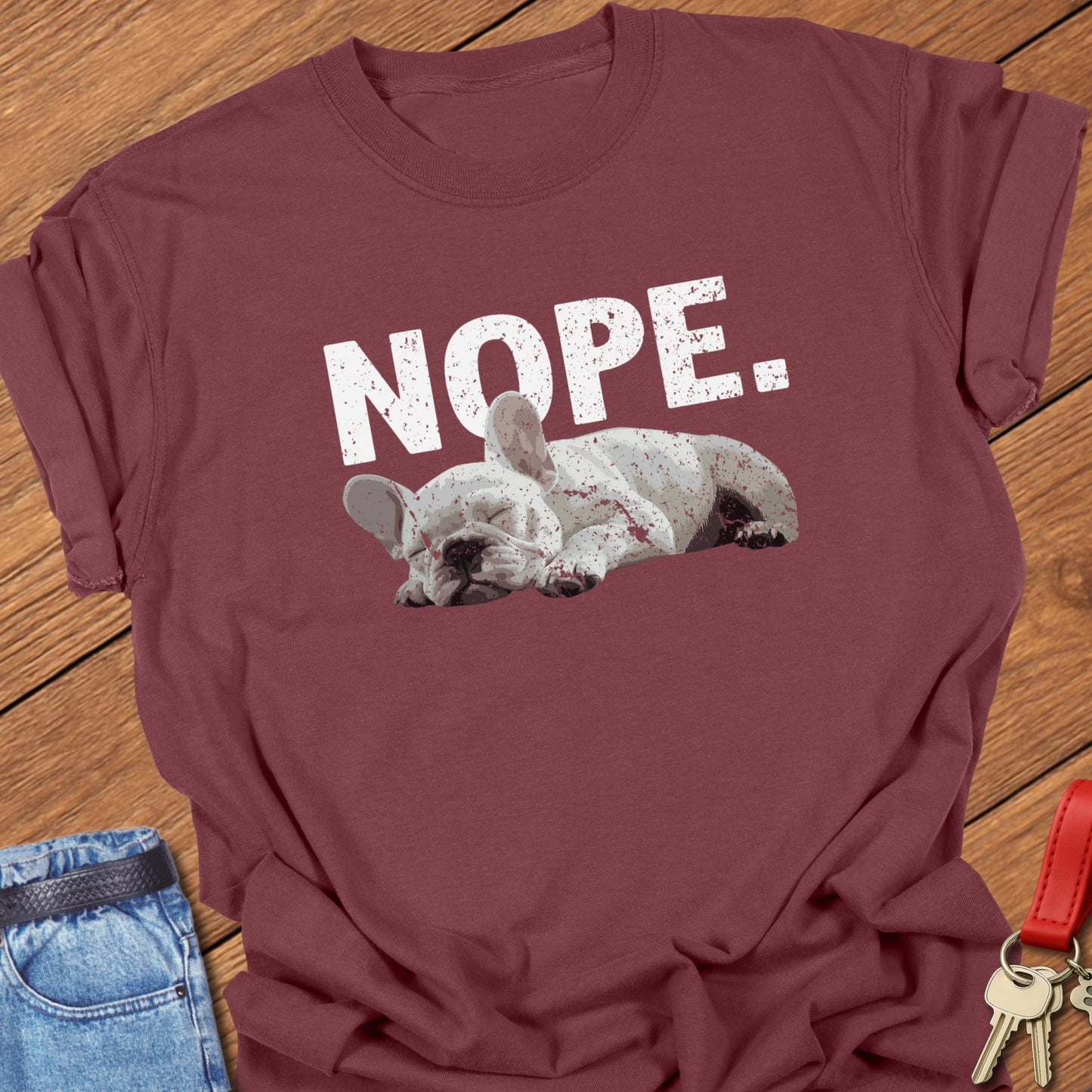 French bulldog sleeping nope illustration printed on brick Comfort Colors t shirt