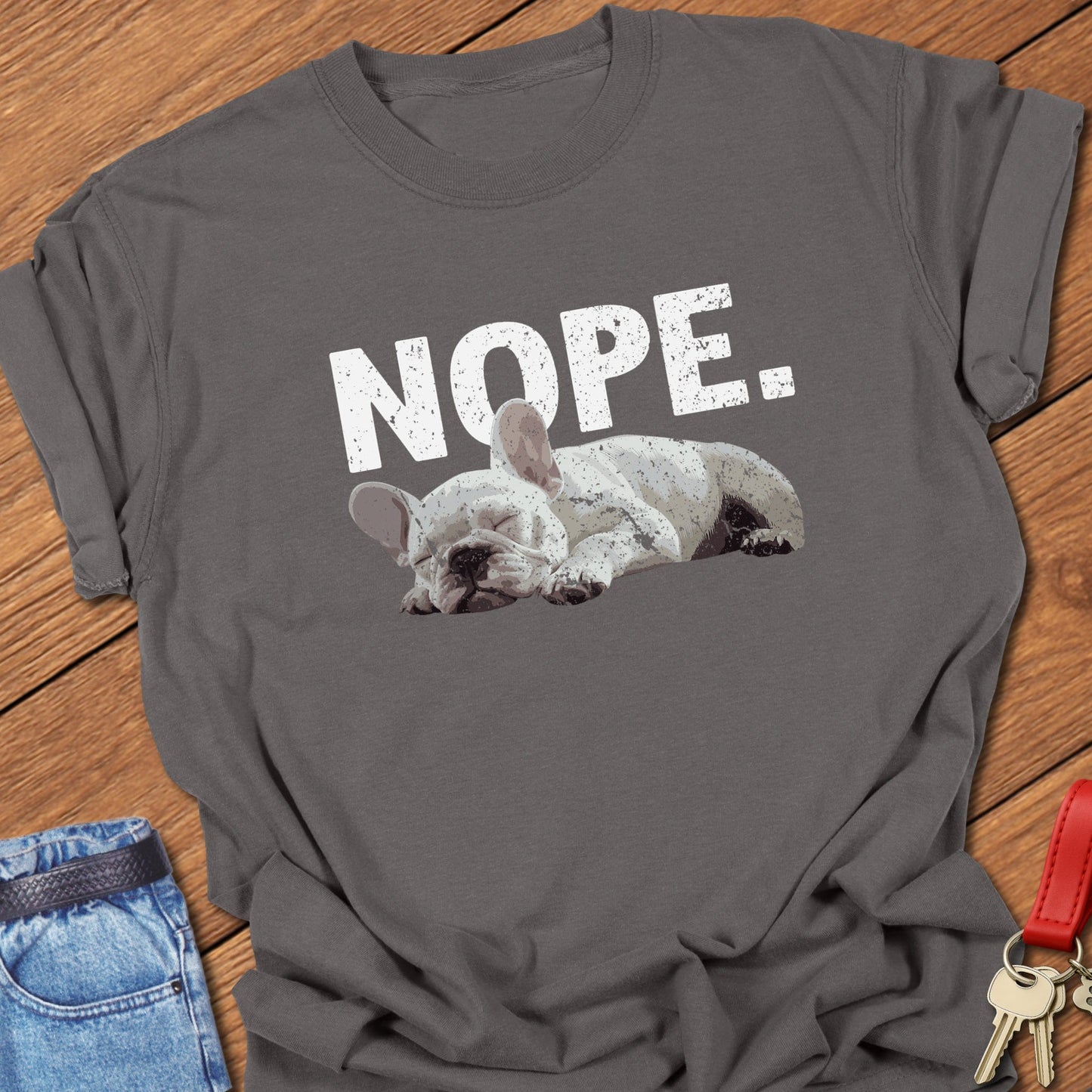 French bulldog sleeping nope illustration printed on pepper Comfort Colors t shirt