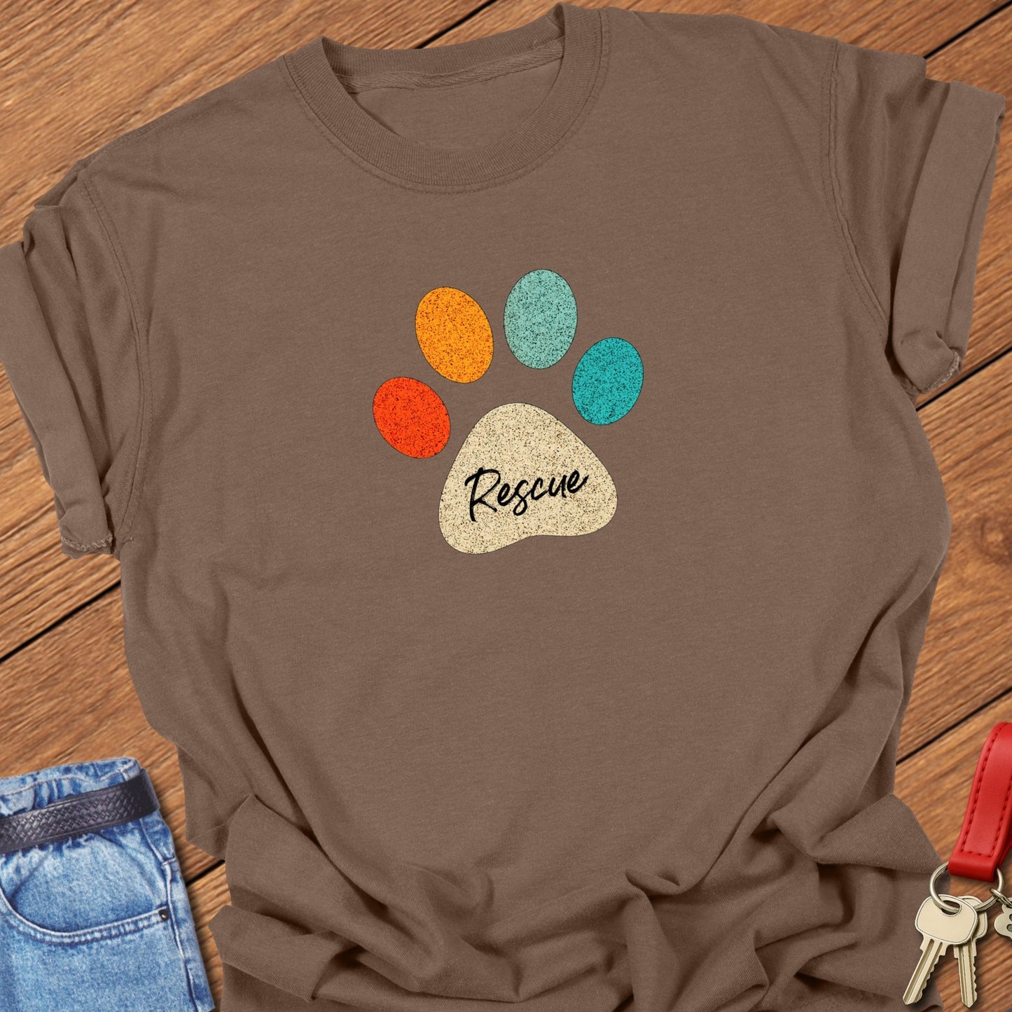 French bulldog rescue paw print design printed on espresso Comfort Colors t shirt