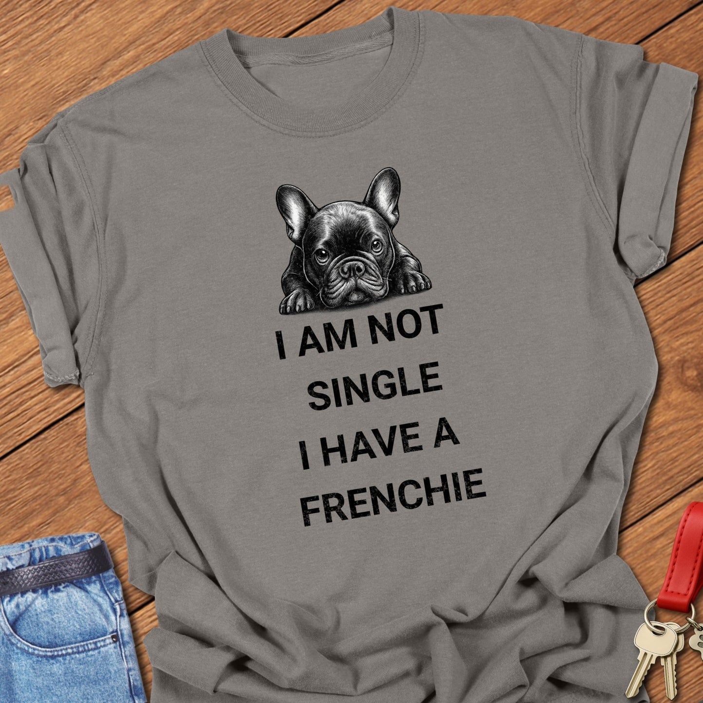 French bulldog text and illustration design printed on grey Comfort Colors t shirt
