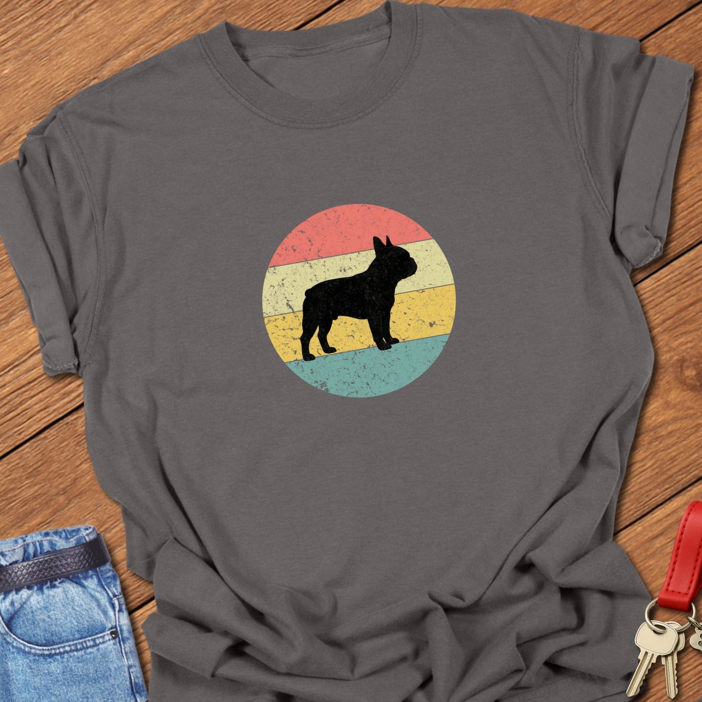 French bulldog vintage sunset silhouette design printed on pepper Comfort Colors t shirt