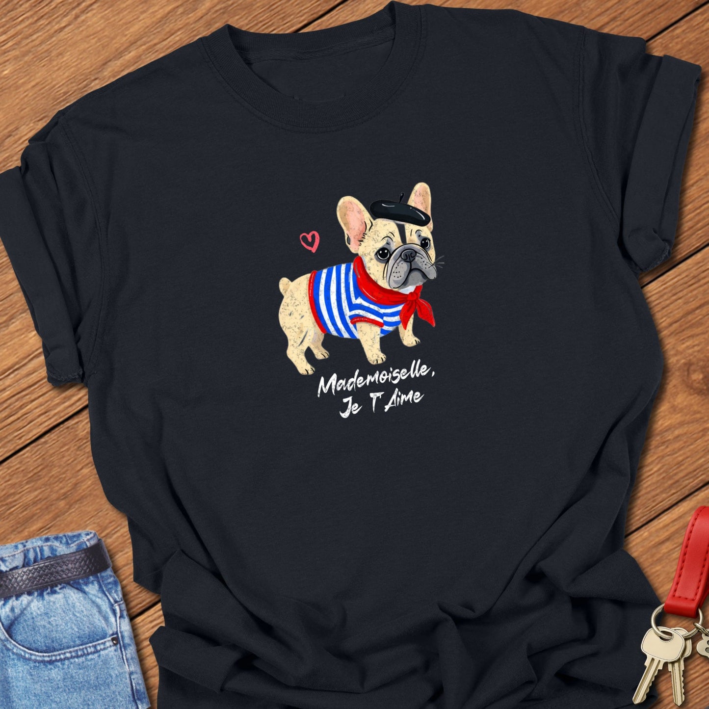 French bulldog Parisian illustration printed on black Comfort Colors t shirt