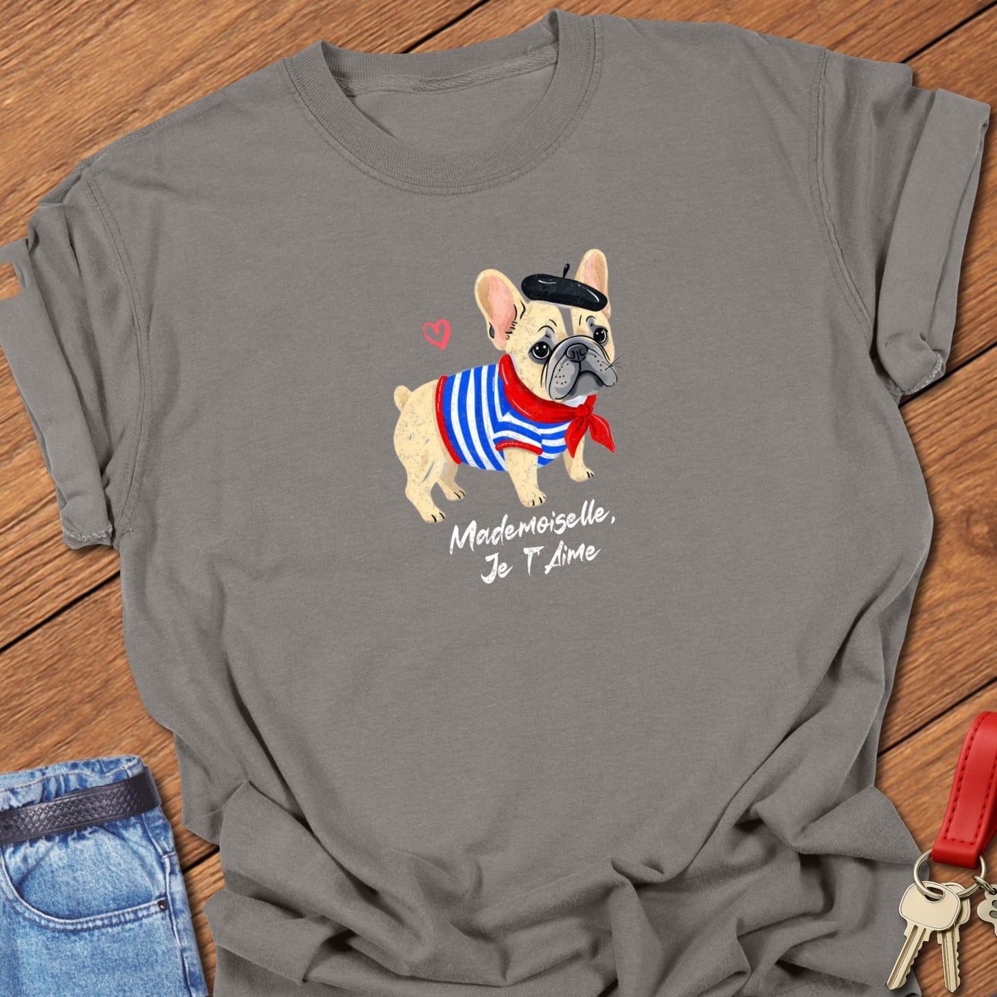 French bulldog Parisian illustration printed on grey Comfort Colors t shirt