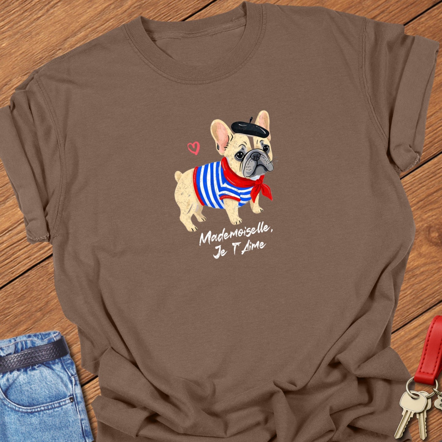 French bulldog Parisian illustration printed on espresso Comfort Colors t shirt
