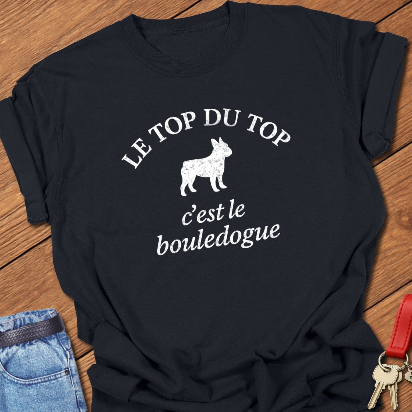 French bulldog French quote typography printed on black Comfort Colors t shirt