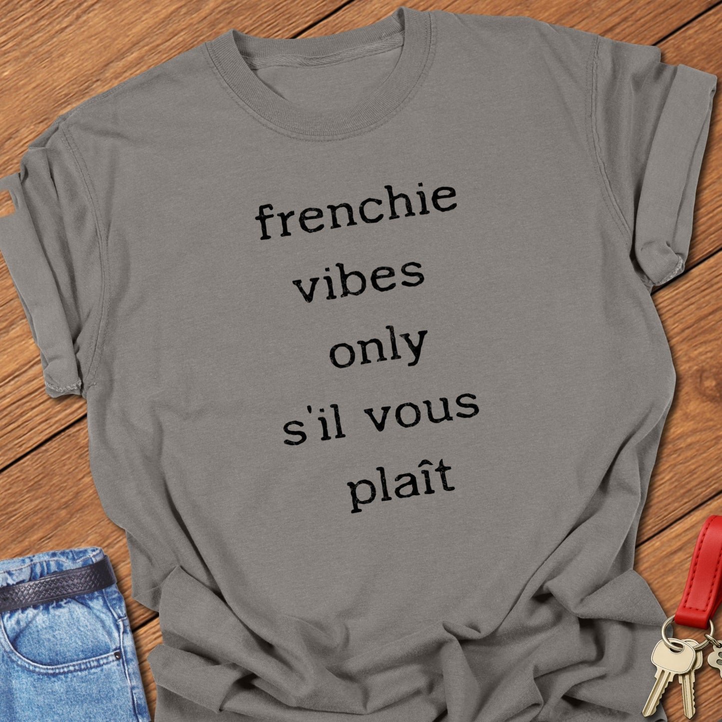 French bulldog text design printed on grey Comfort Colors t shirt