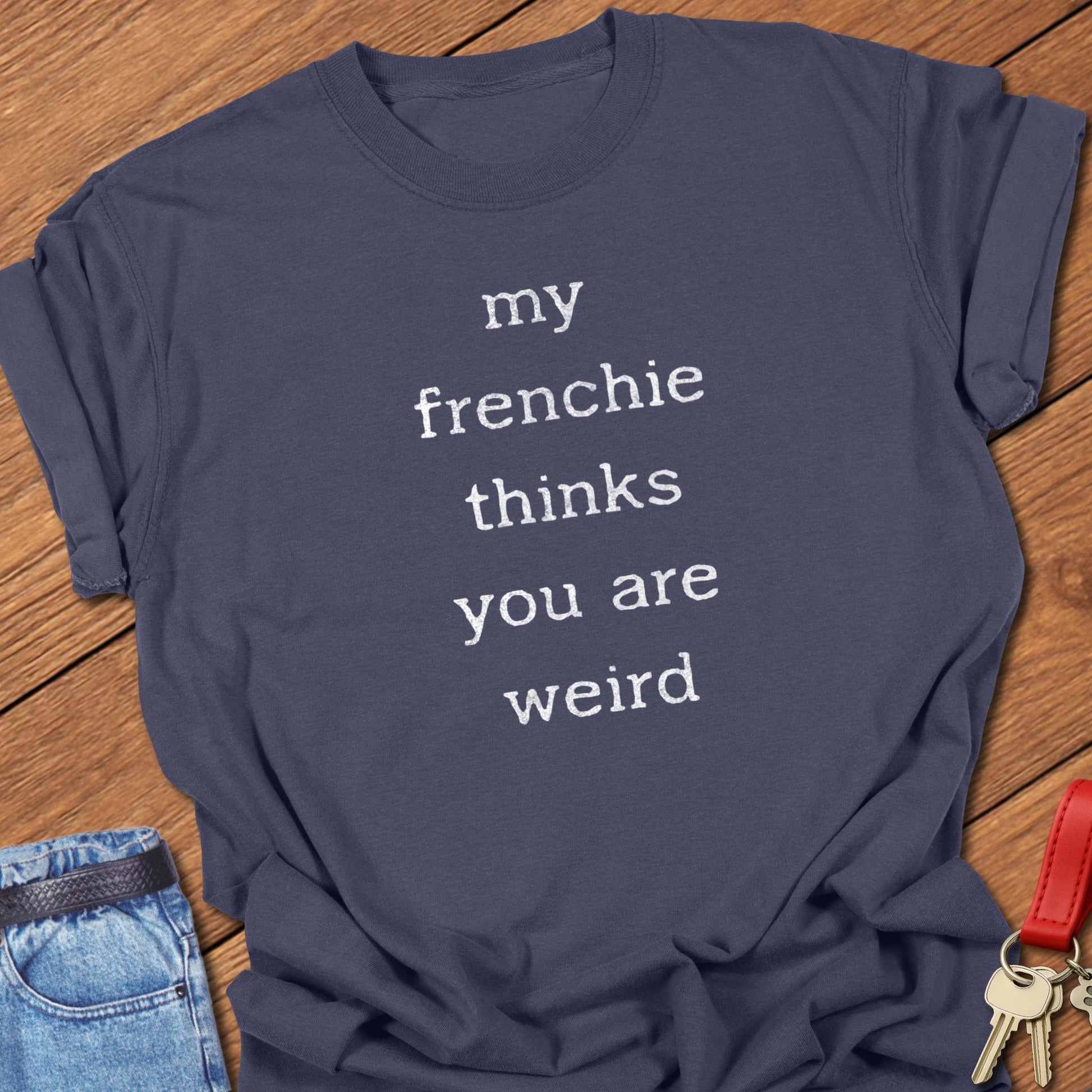 French bulldog text quote design printed on navy Comfort Colors t shirt