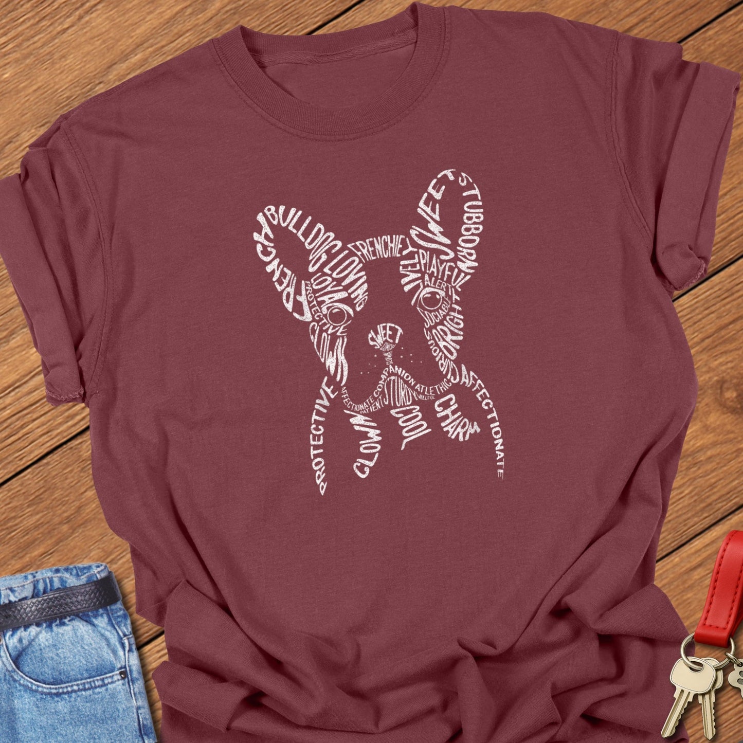 French bulldog typography word art silhouette design printed on brick Comfort Colors t shirt