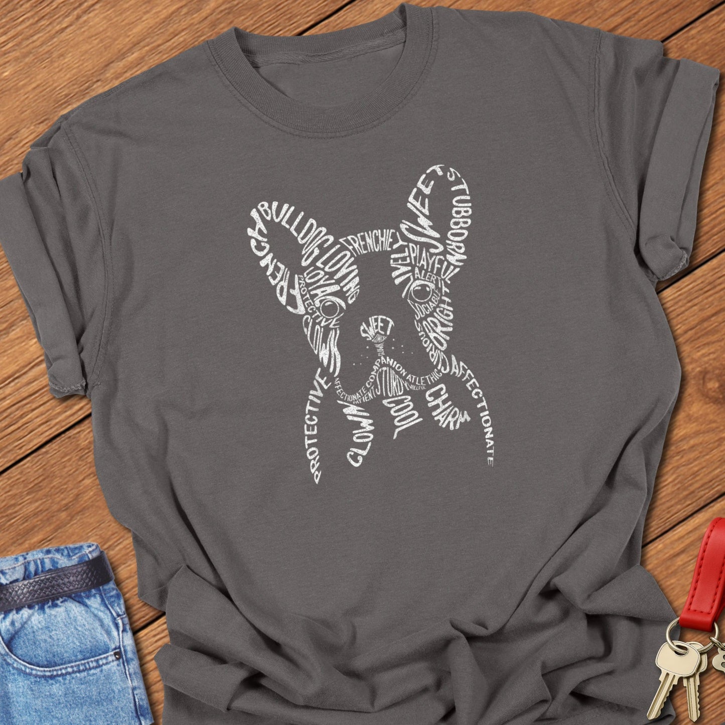 French bulldog typography word art silhouette design printed on pepper Comfort Colors t shirt