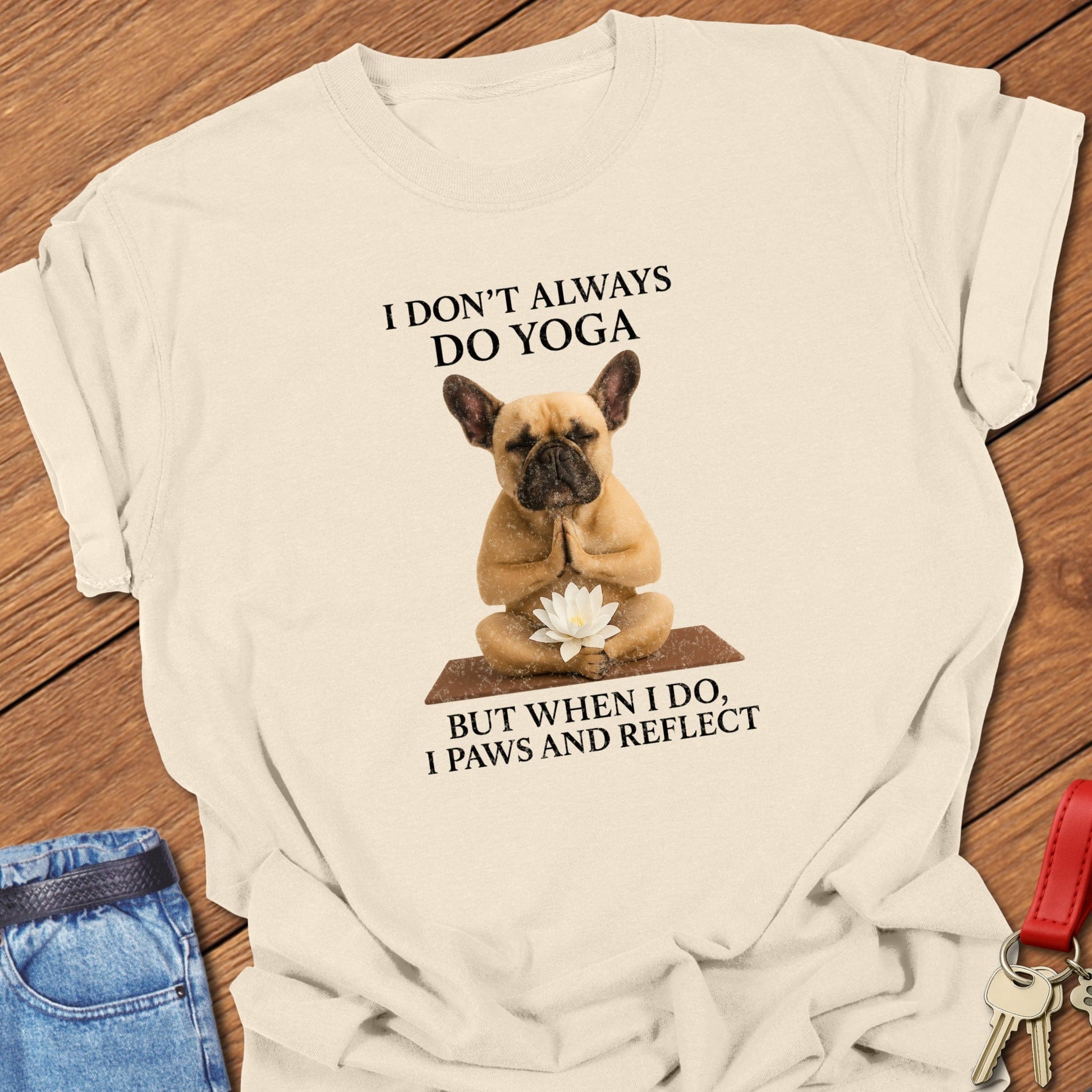 French bulldog yoga meditation design printed on ivory Comfort Colors t shirt