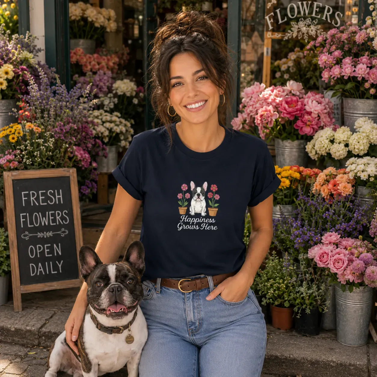 Frenchie Happiness Here T Shirt