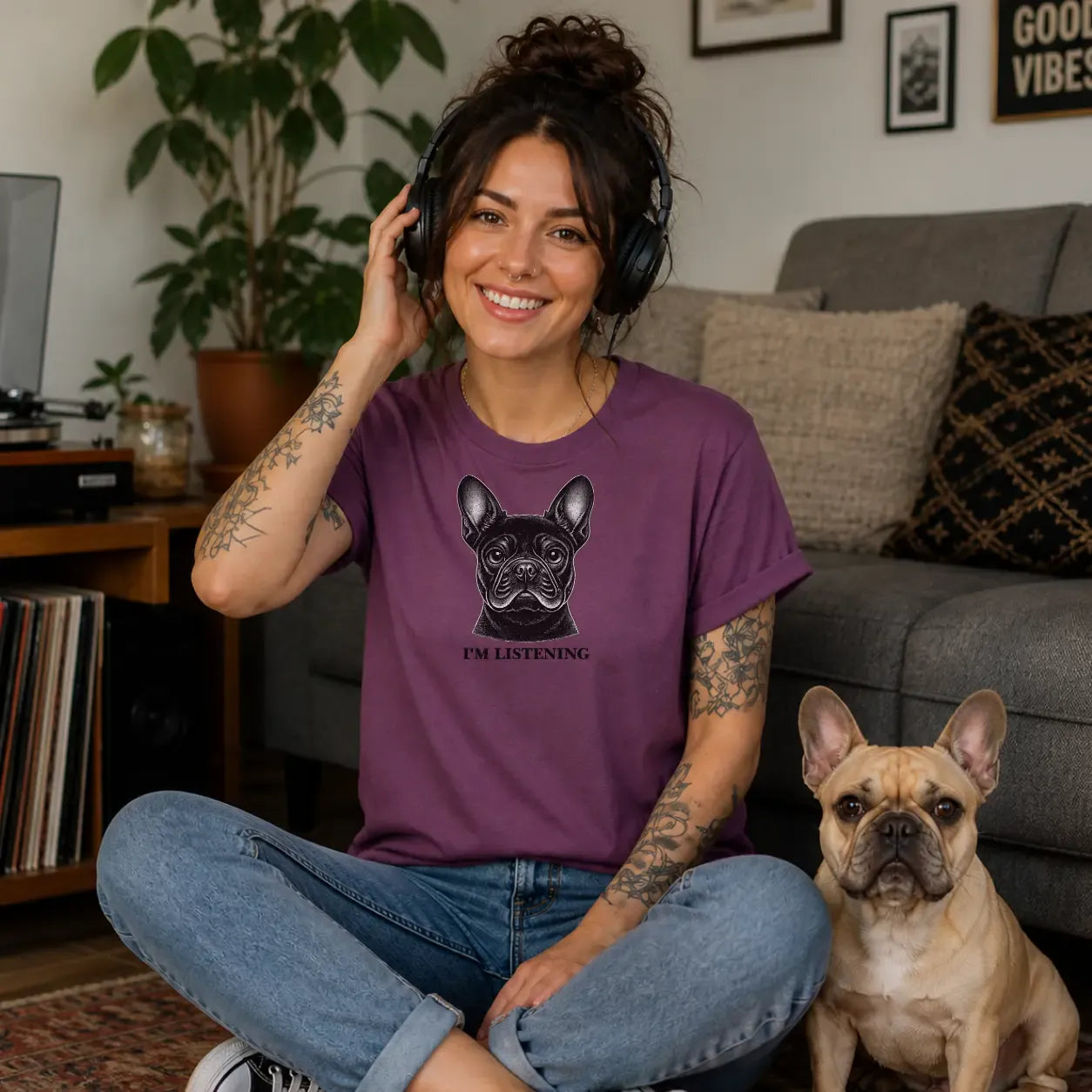 Listening Frenchie T Shirt