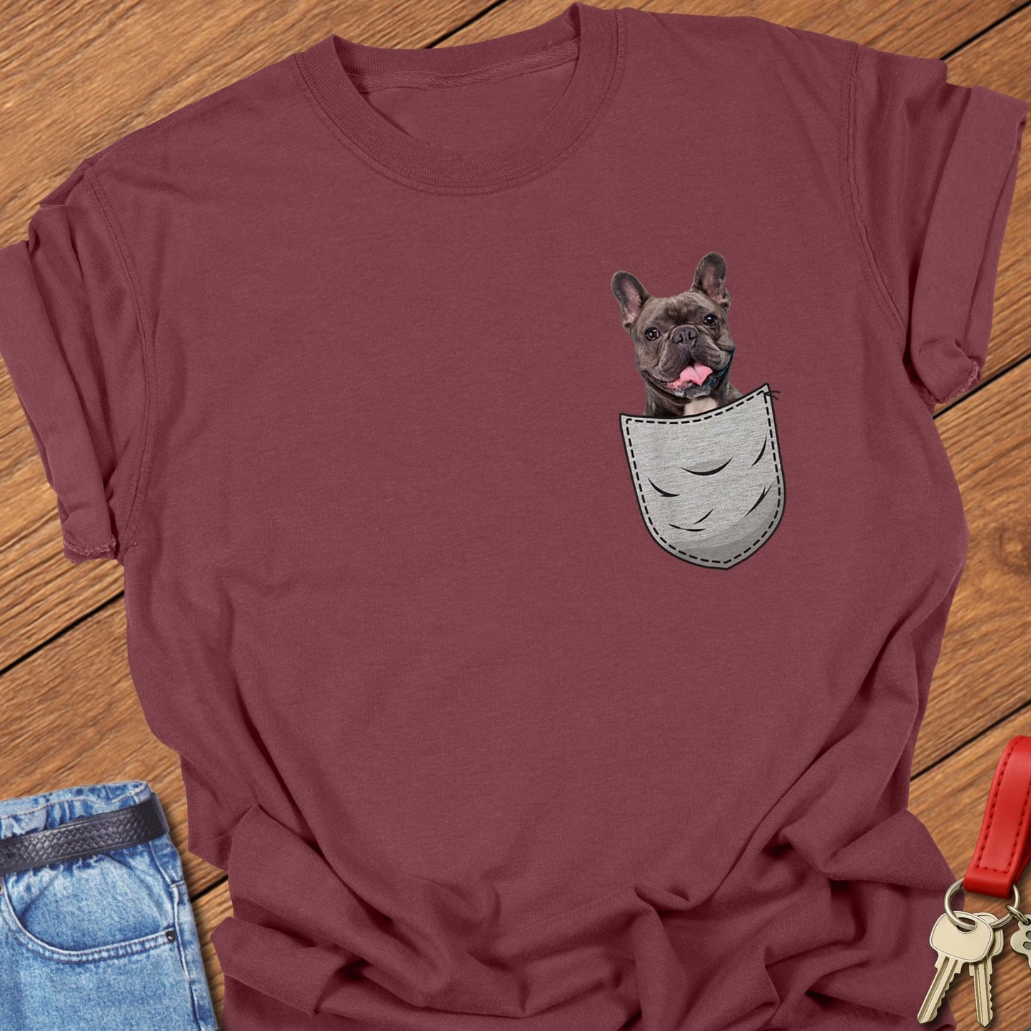 French bulldog dog in pocket design printed on brick Comfort Colors t shirt