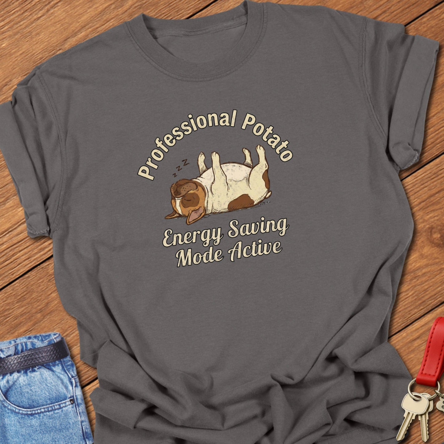French bulldog sleeping potato cartoon illustration printed on pepper Comfort Colors t shirt