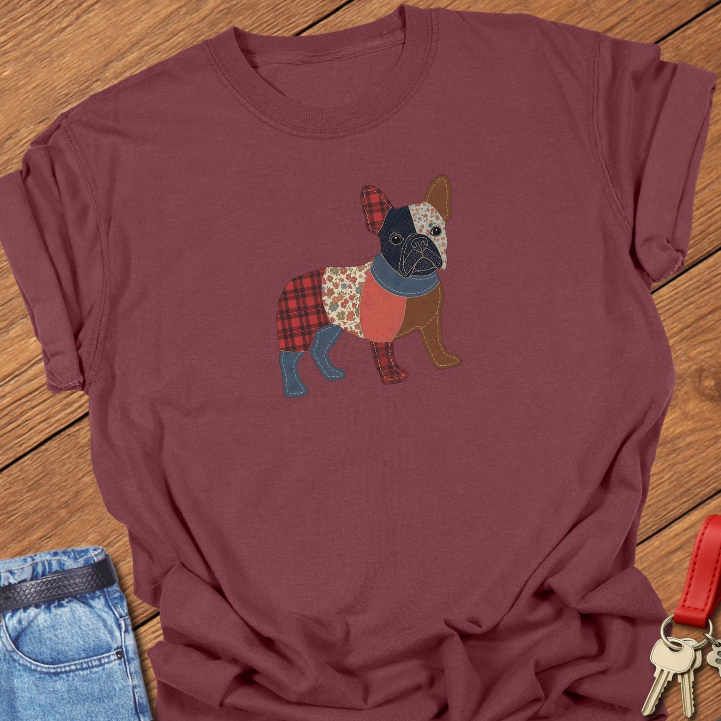 French bulldog patchwork illustration printed on brick Comfort Colors t shirt