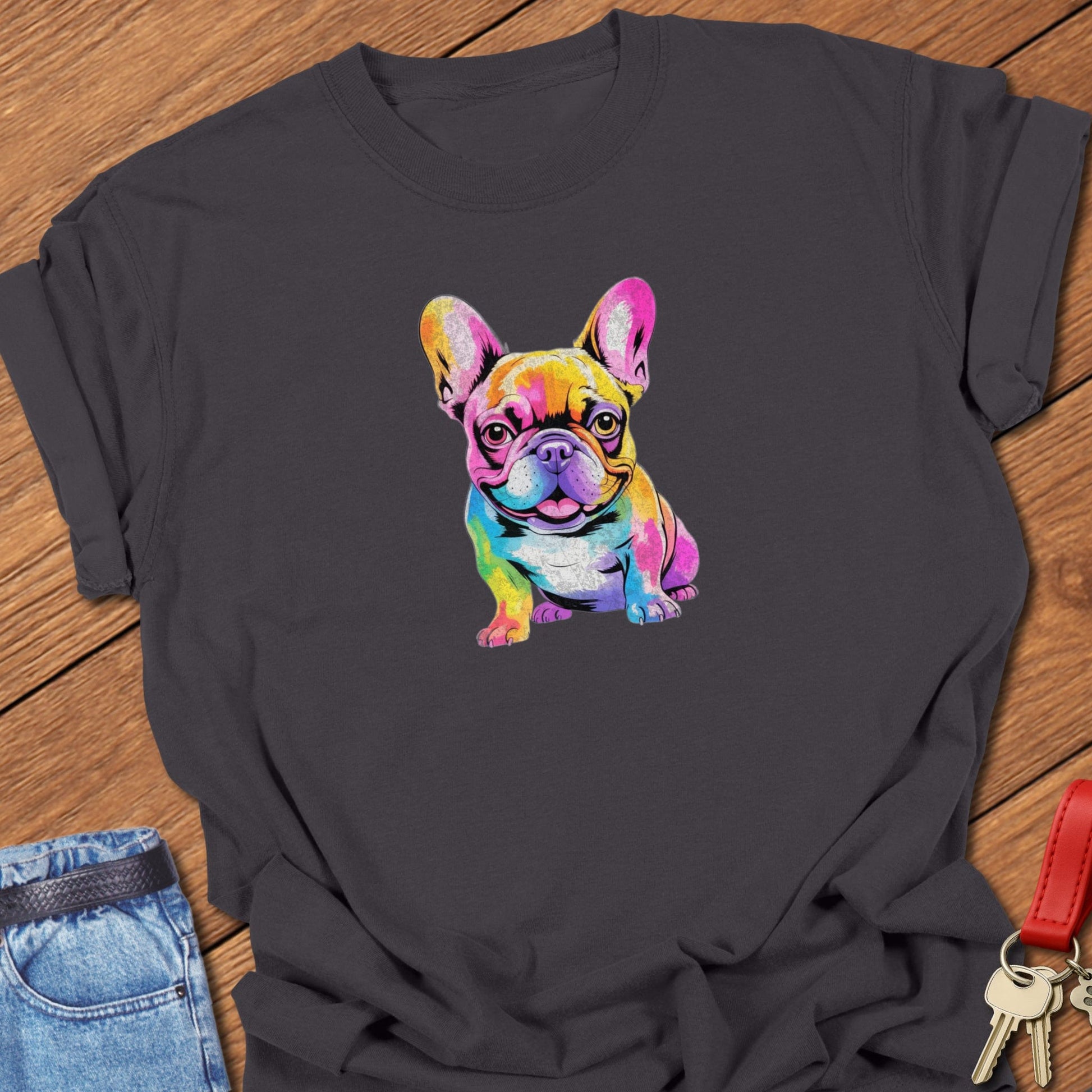 French bulldog colorful pop art portrait design printed on graphite Comfort Colors t shirt