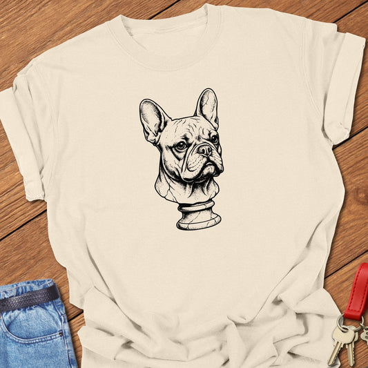 French bulldog vintage bust illustration graphic printed on ivory Comfort Colors t shirt.